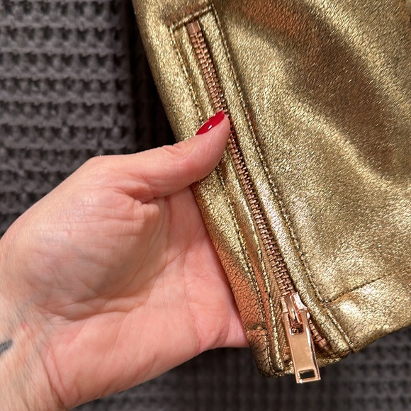 Gold faux leather motorcycle jacket by Anthropologie. - Picture 4 of 9